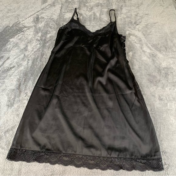 Belle Poque Slip Dress Women’s Medium Black Lace Trim Side Zip Sheath Y2K Retro - Picture 1 of 12